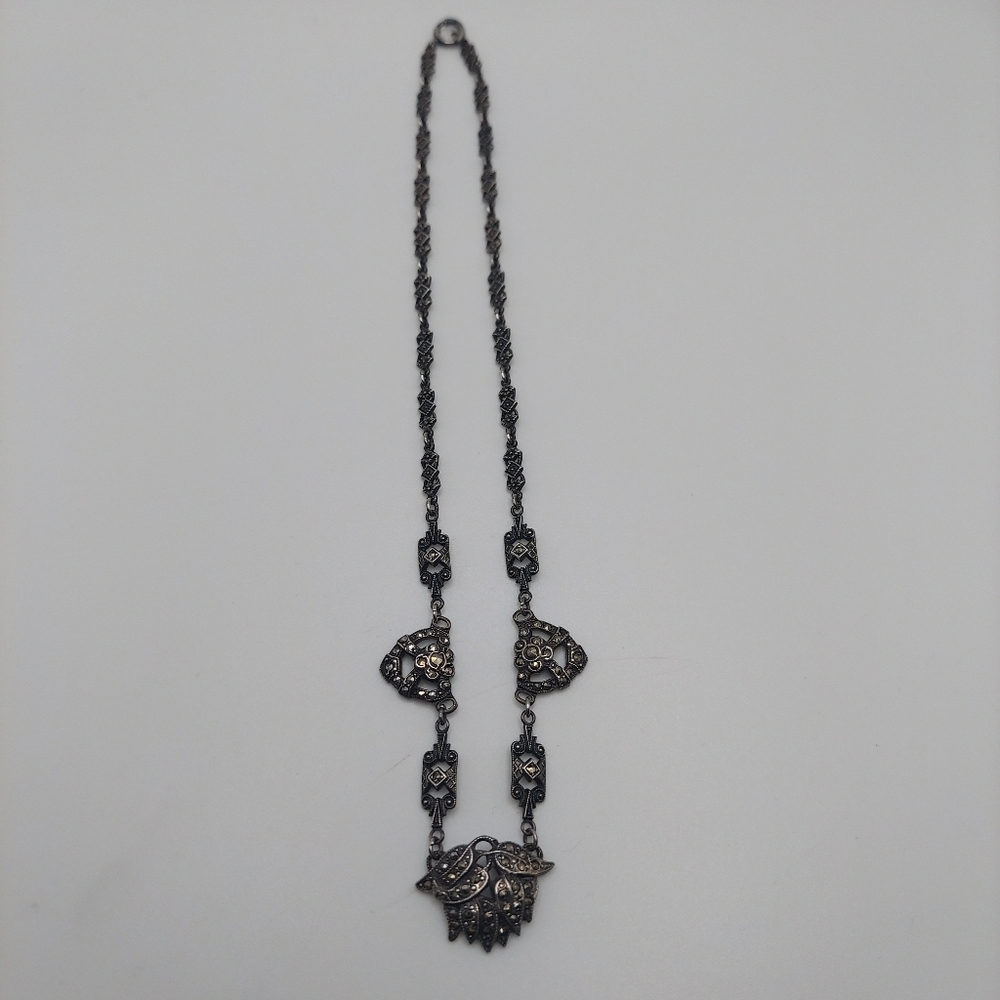Art Deco Sterling Silver & Marcasite 8" Necklace. - Picture 12 of 16